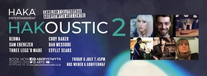 Aberystwyth Arts Centre
Hakoustic 2
7:45pm, 6 July / Gorffennaf
 
