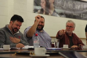CAST MEMBERS DEEP IN REHEARSALS AS THE TORCH THEATRE PREPARES FOR THE OPENING NIGHT OF ONE MAN, TWO GUVNORS

